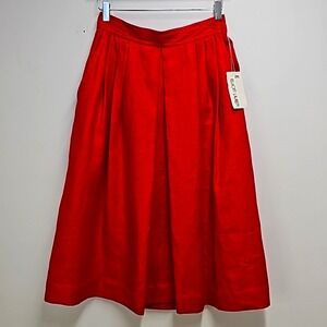 Elliot Lauren Vintage 100% Linen Midi Skirt Red Side Zip & Button Size 10 (NWT)